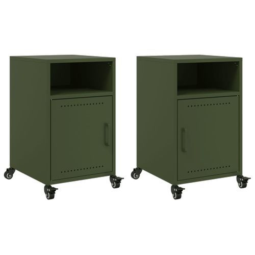 Tables de chevet 2 pcs vert olive 36x39x59 cm acier - Photo n°2; ?>