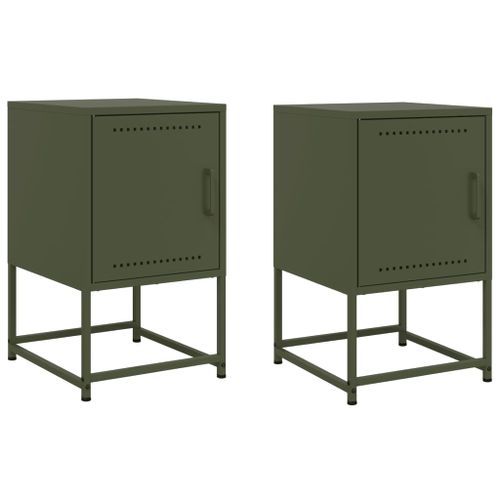 Tables de chevet 2 pcs vert olive 36x39x60,5 cm acier - Photo n°2; ?>