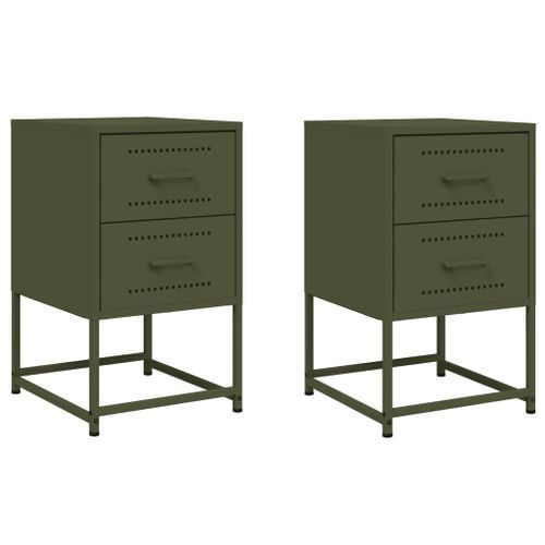 Tables de chevet 2 pcs vert olive 36x39x60,5 cm acier - Photo n°2; ?>