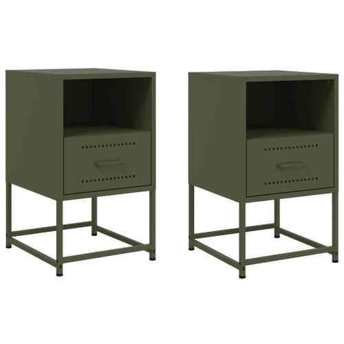 Tables de chevet 2 pcs vert olive 36x39x60,5 cm acier - Photo n°2; ?>