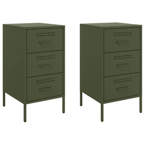 Tables de chevet 2 pcs vert olive 36x39x68 cm - Photo n°2; ?>