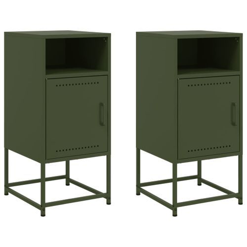 Tables de chevet 2 pcs vert olive 36x39x78 cm acier - Photo n°2; ?>