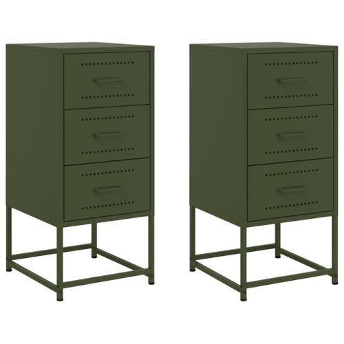 Tables de chevet 2 pcs vert olive 36x39x78 cm acier - Photo n°2; ?>