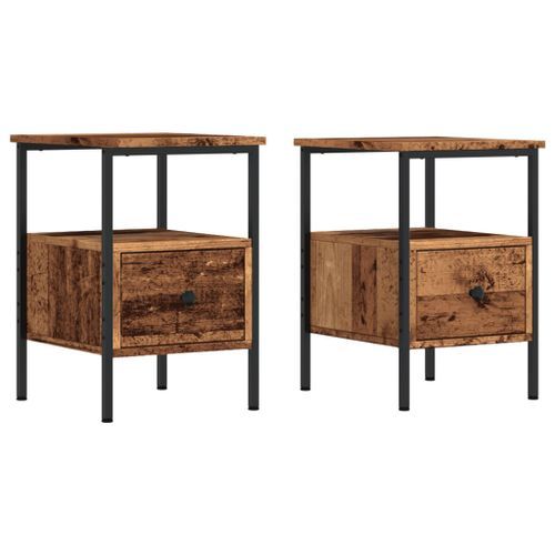 Tables de chevet 2 pcs vieux bois 34x36x50 cm bois d'ingénierie - Photo n°2; ?>