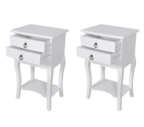 Tables de chevet 2 tiroirs pin massif blanc Chicco - Lot de 2 - Photo n°2; ?>