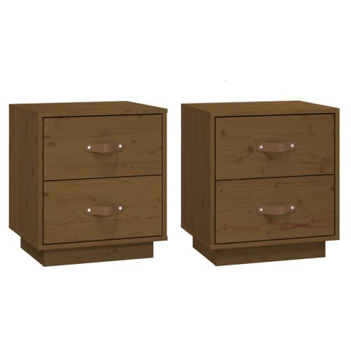 Tables de chevet 2pcs Marron miel 40x34x45cm Bois de pin massif - Photo n°2; ?>