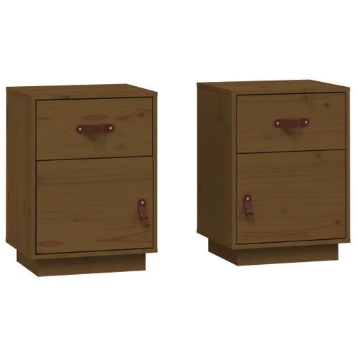 Tables de chevet 2pcs Marron miel 40x34x55cm Bois de pin massif - Photo n°2; ?>