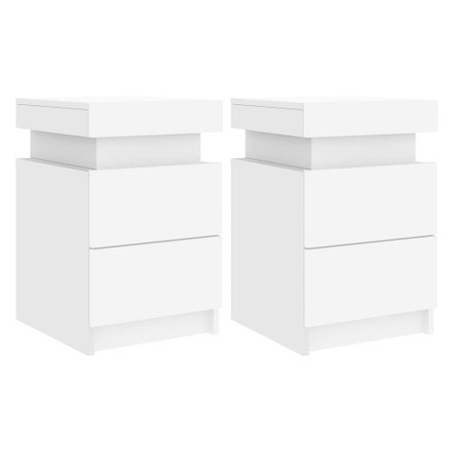 Tables de chevet avec lumières LED 2 pcs blanc 35x39x55 cm - Photo n°2; ?>