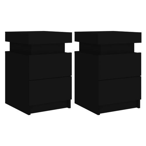 Tables de chevet avec lumières LED 2 pcs noir 35x39x55 cm - Photo n°2; ?>