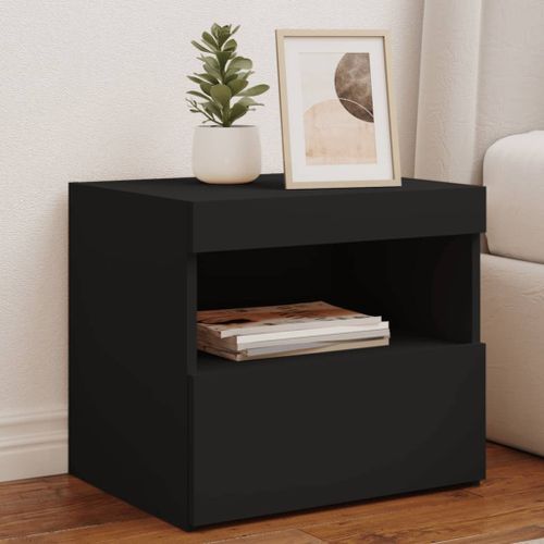 Tables de chevet avec lumières LED 2 pcs noir 50x40x45 cm - Photo n°2; ?>