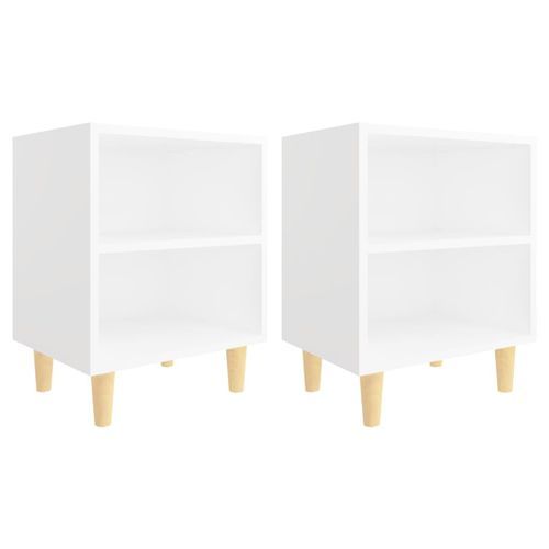 Tables de chevet avec pieds en bois 2 pcs Blanc 40x30x50 cm 2 - Photo n°2; ?>