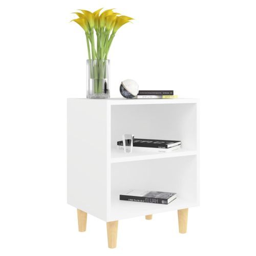 Tables de chevet avec pieds en bois 2 pcs Blanc 40x30x50 cm 2 - Photo n°3; ?>