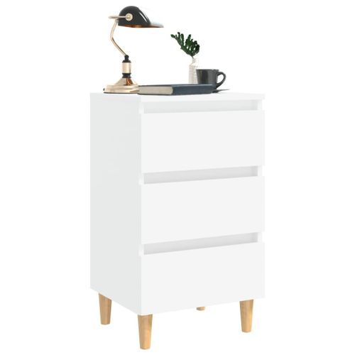 Tables de chevet avec pieds en bois 2 pcs Blanc 40x35x69 cm - Photo n°3; ?>