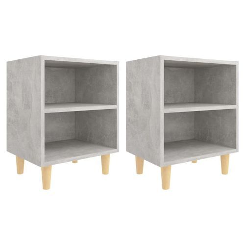 Tables de chevet avec pieds en bois 2 pcs Gris béton 40x30x50cm 2 - Photo n°2; ?>