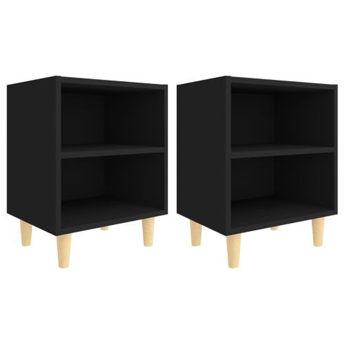 Tables de chevet avec pieds en bois 2 pcs Noir 40x30x50 cm - Photo n°2; ?>