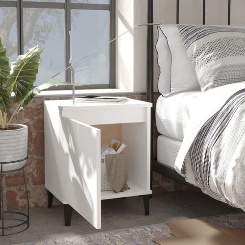 Tables de chevet avec pieds en métal 2 pcs Blanc 40x30x50 cm - Photo n°3; ?>