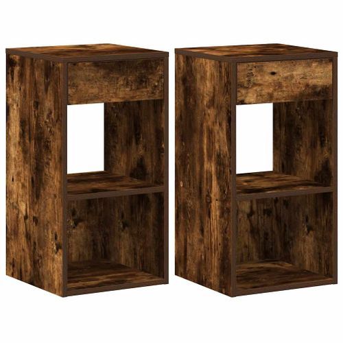 Tables de chevet avec tiroir 2 pcs chêne fumé 35x34x66,5 cm - Photo n°2; ?>