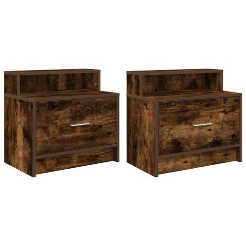 Tables de chevet avec tiroir 2 pcs chêne fumé 51x31x47 cm - Photo n°2; ?>