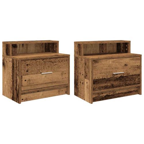 Tables de chevet avec tiroir 2 pcs vieux bois 51x31x47 cm - Photo n°2; ?>