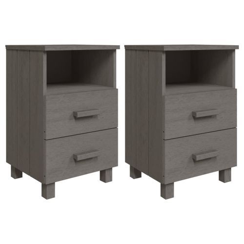 Tables de chevet HAMAR 2 pcs Gris clair 40x35x62 cm Bois massif - Photo n°2; ?>