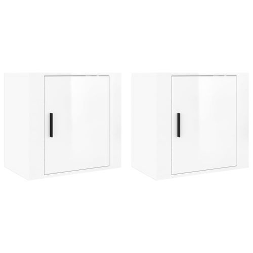 Tables de chevet murales 2 pcs Blanc brillant 50x30x47 cm - Photo n°2; ?>