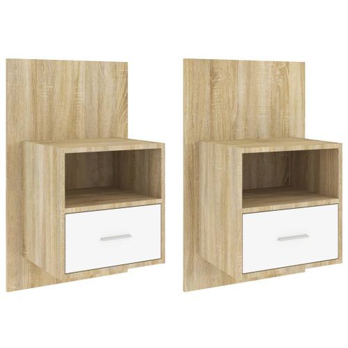 Tables de chevet murales 2 pcs Blanc et chêne sonoma - Photo n°2; ?>