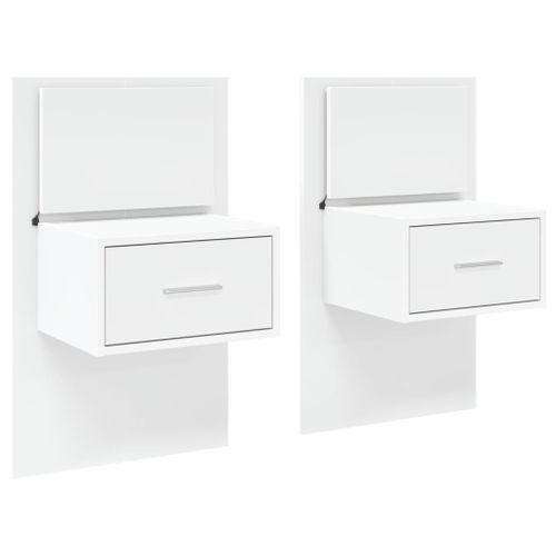 Tables de chevet murales avec lumières LED 2 pcs blanc - Photo n°3; ?>