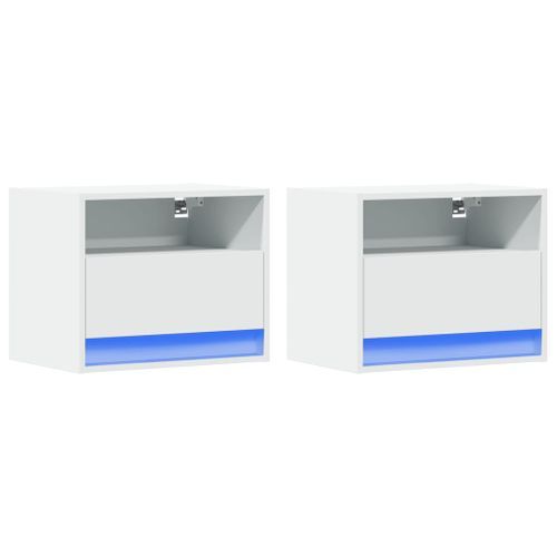 Tables de chevet murales avec lumières LED 2 pcs blanc - Photo n°3; ?>