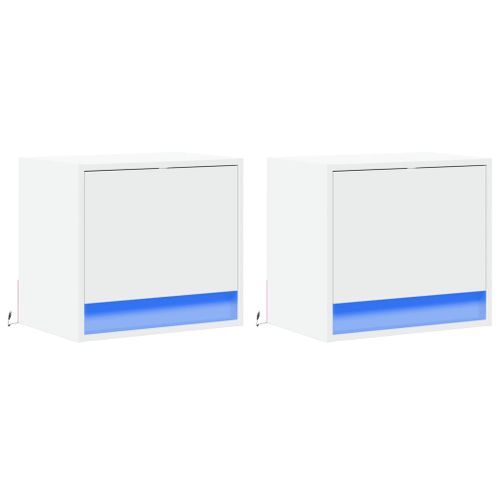 Tables de chevet murales avec lumières LED 2 pcs blanc - Photo n°3; ?>