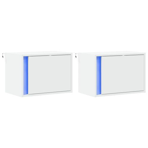 Tables de chevet murales avec lumières LED 2 pcs blanc - Photo n°3; ?>