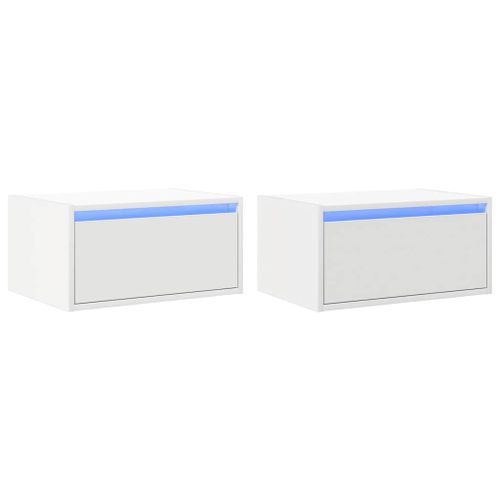 Tables de chevet murales avec lumières LED 2 pcs blanc - Photo n°2; ?>