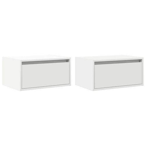 Tables de chevet murales avec lumières LED 2 pcs blanc - Photo n°3; ?>