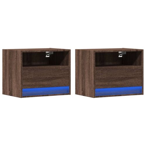 Tables de chevet murales avec lumières LED 2 pcs chêne marron - Photo n°3; ?>