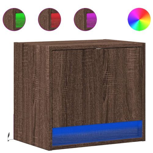 Tables de chevet murales avec lumières LED 2 pcs chêne marron - Photo n°2; ?>