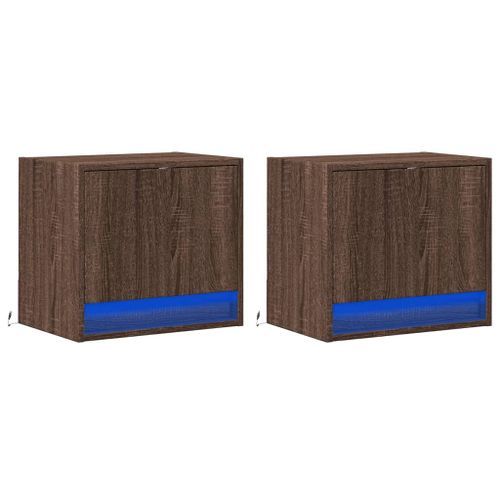 Tables de chevet murales avec lumières LED 2 pcs chêne marron - Photo n°3; ?>