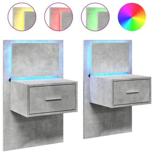 Tables de chevet murales avec lumières LED 2 pcs gris béton - Photo n°2; ?>