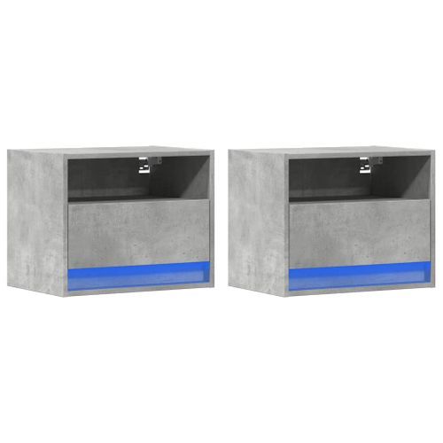 Tables de chevet murales avec lumières LED 2 pcs gris béton - Photo n°3; ?>