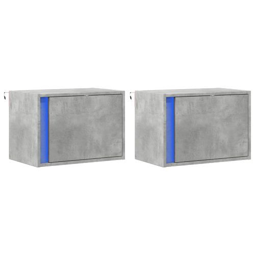 Tables de chevet murales avec lumières LED 2 pcs gris béton - Photo n°3; ?>