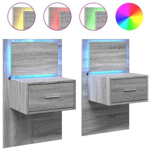 Tables de chevet murales avec lumières LED 2 pcs sonoma gris - Photo n°2; ?>