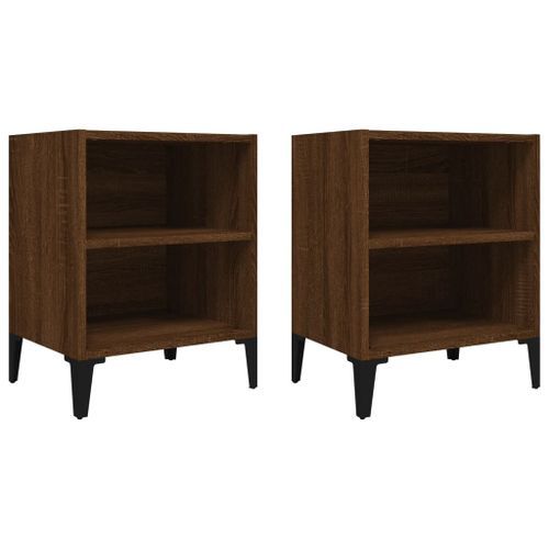 Tables de chevet pieds en métal 2 pcs chêne marron 40x30x50 cm - Photo n°2; ?>