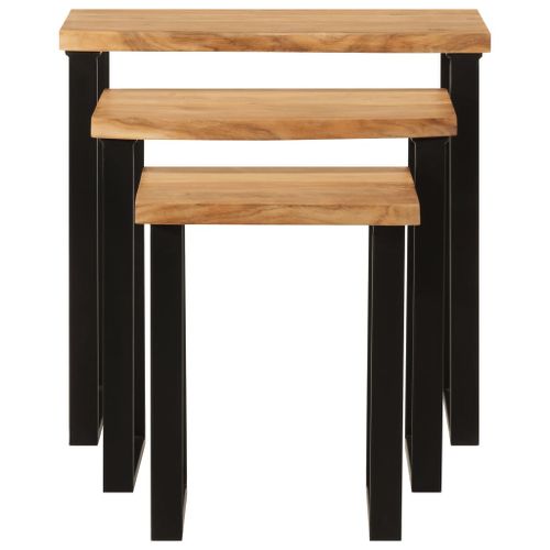 Tables gigognes 3 pcs avec bord vivant bois massif d'acacia - Photo n°3; ?>