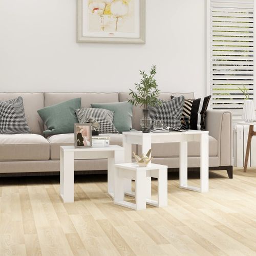 Tables gigognes 3 pcs Blanc 3 - Photo n°2; ?>