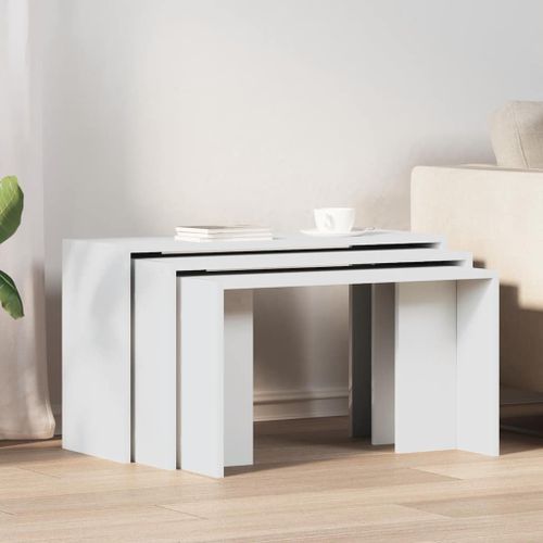 Tables gigognes 3 pcs blanc bois d'ingénierie - Photo n°3; ?>