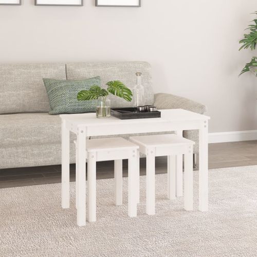 Tables gigognes 3 pcs Blanc Bois de pin massif - Photo n°3; ?>