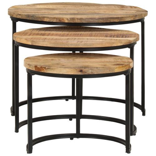 Tables gigognes 3 pcs Bois de manguier brut - Photo n°2; ?>