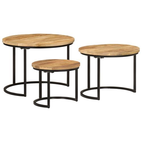 Tables gigognes 3 pcs bois de manguier massif brut - Photo n°2; ?>