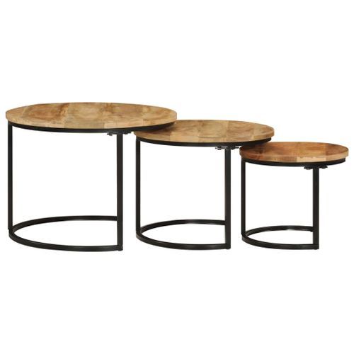 Tables gigognes 3 pcs bois de manguier massif brut - Photo n°3; ?>