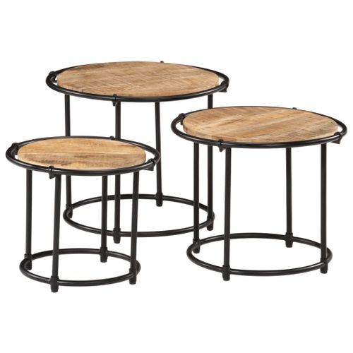 Tables gigognes 3 pcs bois de manguier massif brut - Photo n°2; ?>