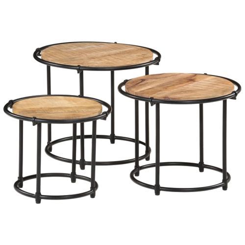 Tables gigognes 3 pcs bois de manguier massif brut - Photo n°3; ?>