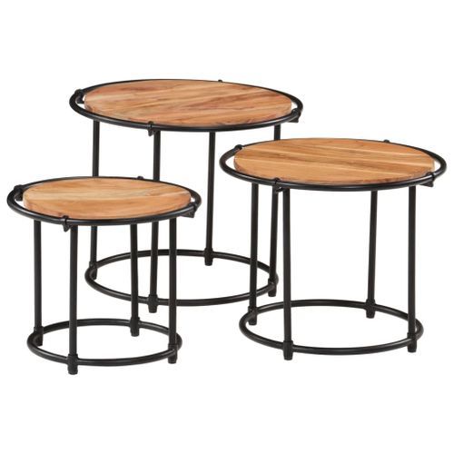 Tables gigognes 3 pcs bois massif d'acacia - Photo n°3; ?>